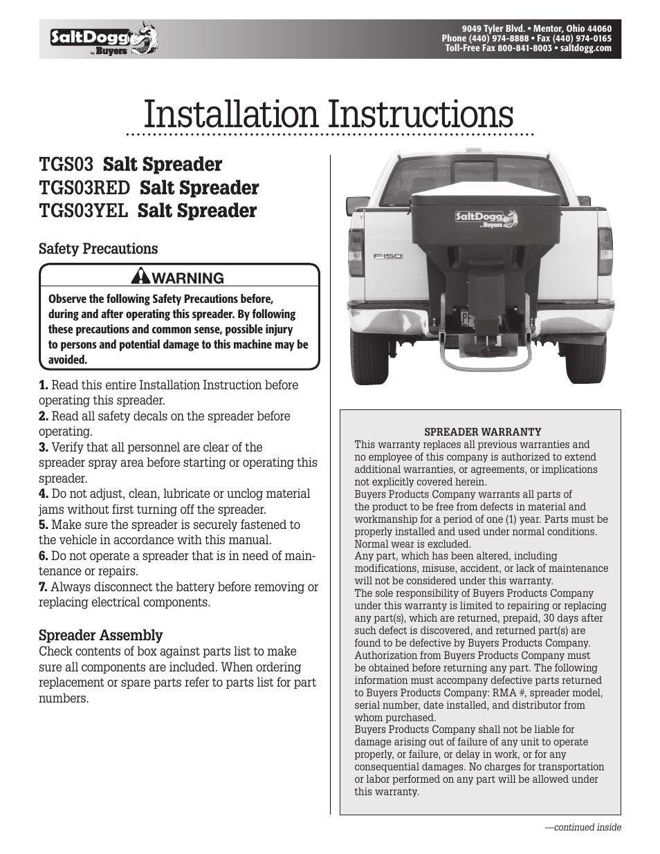 SaltDogg TGS03YEL Salt Spreader User Manual | 8 pages