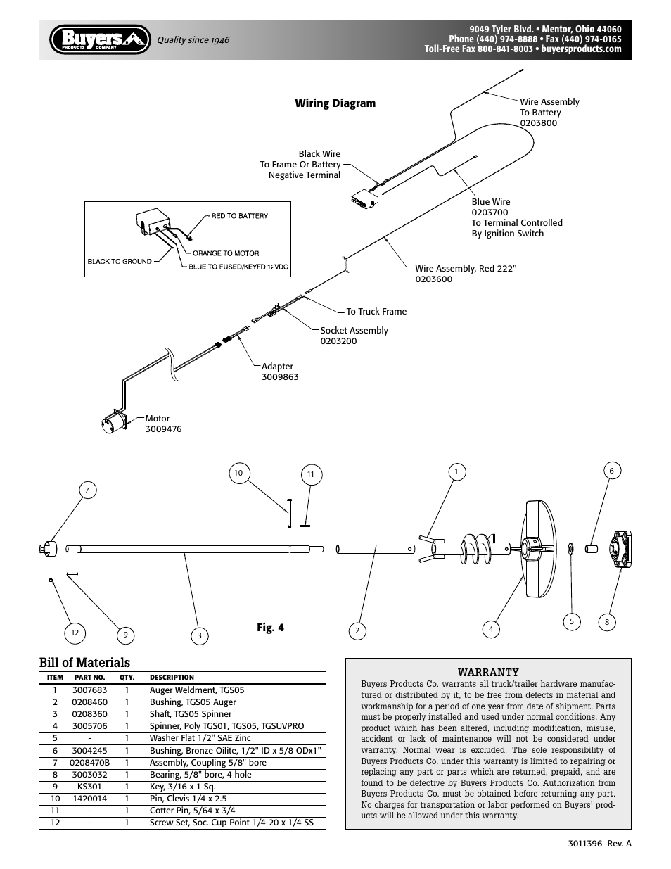 Bill of materials | SaltDogg TGS05B Salt Spreader User Manual | Page 4 / 4