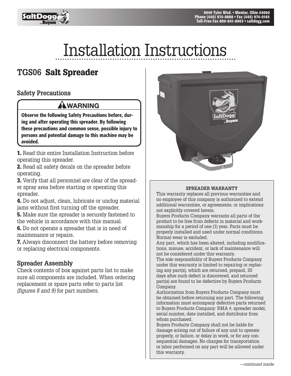 SaltDogg TGS06 Salt Spreader User Manual | 8 pages