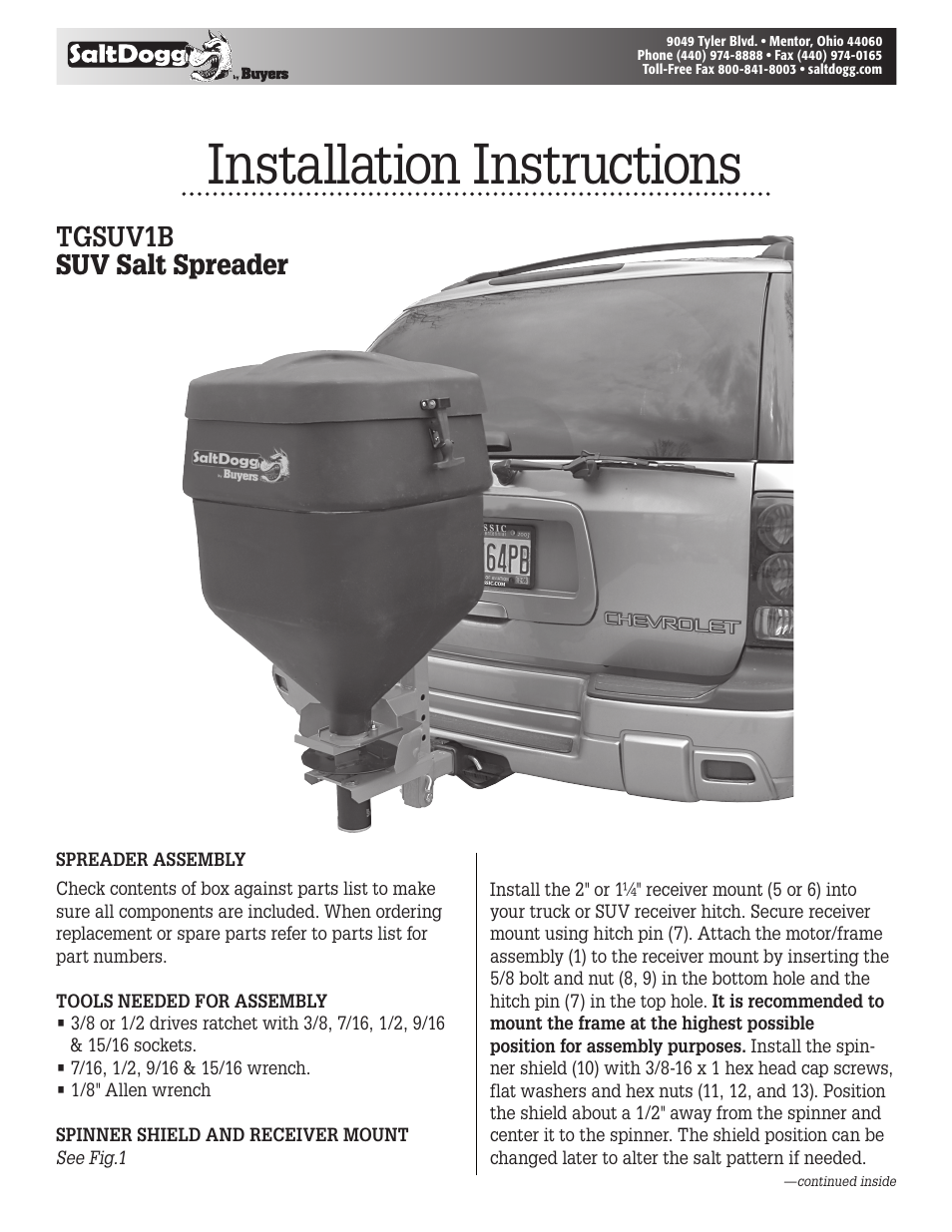 SaltDogg TGSUV1B SUV Salt Spreader User Manual | 4 pages