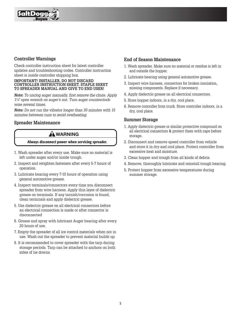 SaltDogg SHPE0750 Series Electric Drive Poly Hopper Spreader v.2 User Manual | Page 5 / 8