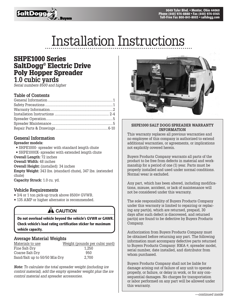 SaltDogg SHPE1000 Series Electric Drive Poly Hopper Spreader User Manual | 8 pages