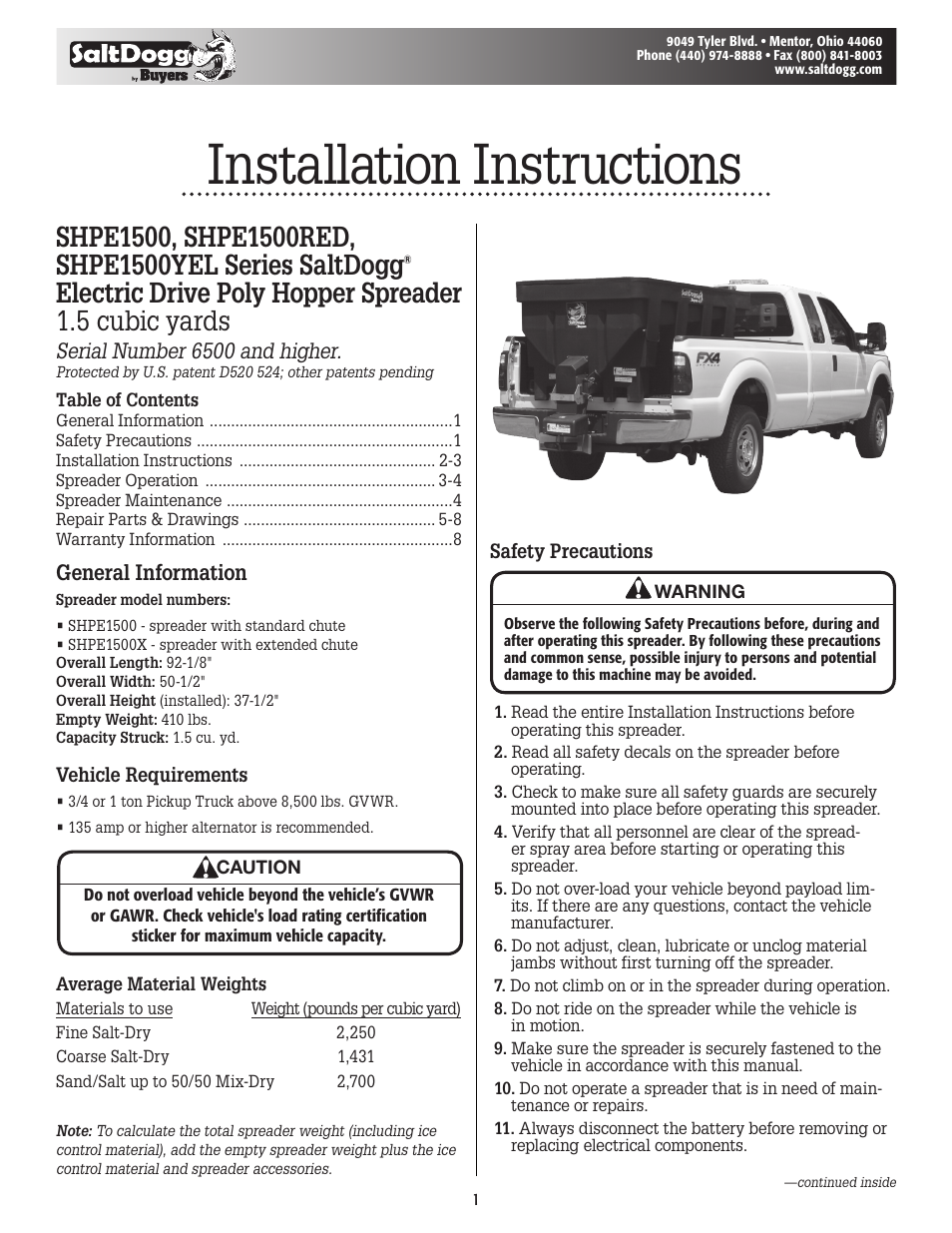SaltDogg SHPE1500 Series Electric Drive Poly Hopper Spreader v.2 User Manual | 8 pages