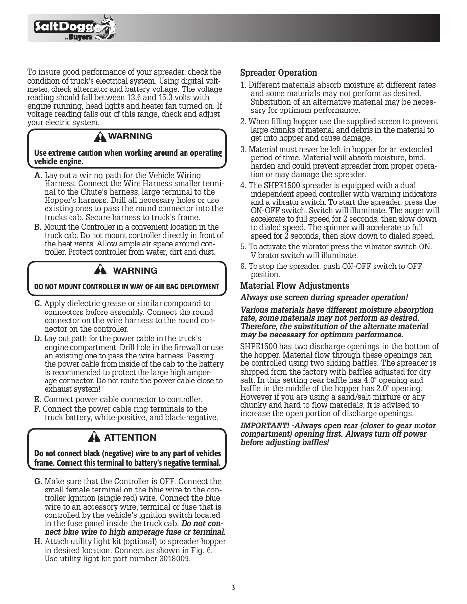SaltDogg SHPE1500 Series Electric Drive Poly Hopper Spreader v.2 User Manual | Page 3 / 8