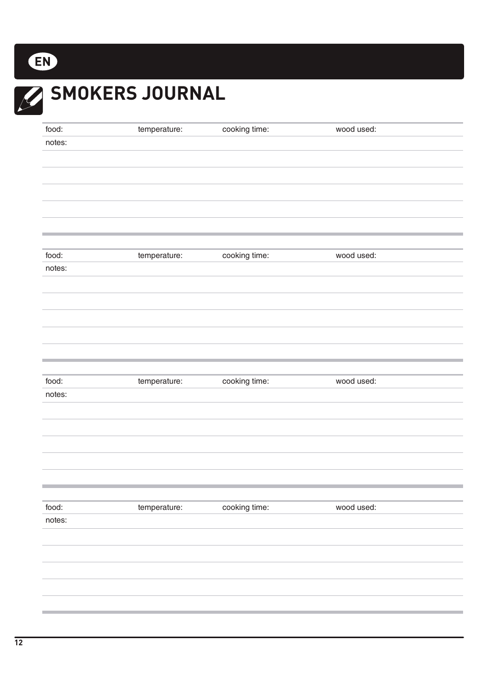 Smokers journal | weber 185 User Manual | Page 12 / 140