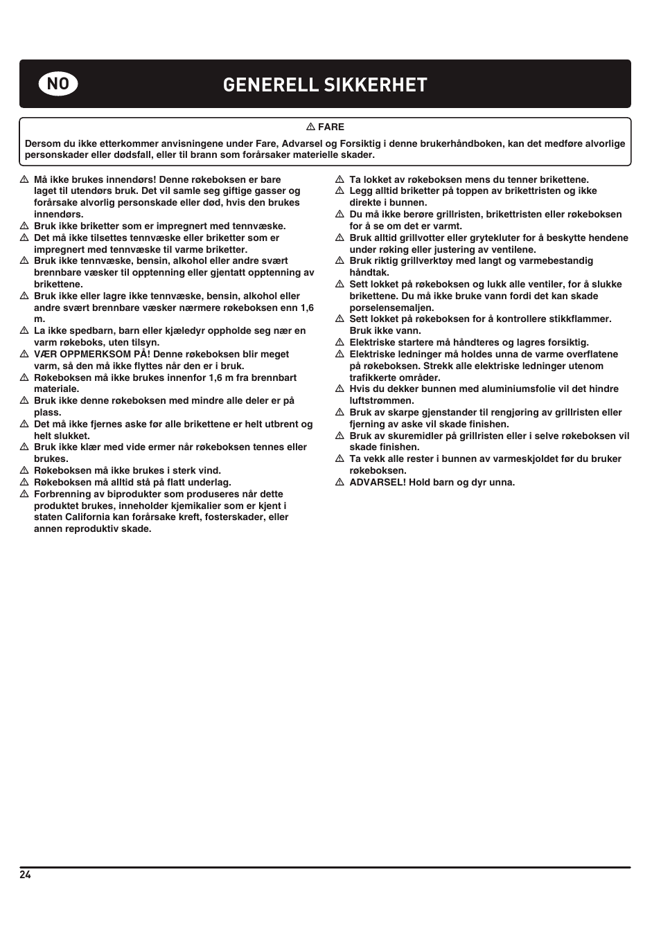 Generell sikkerhet | weber 185 User Manual | Page 24 / 140