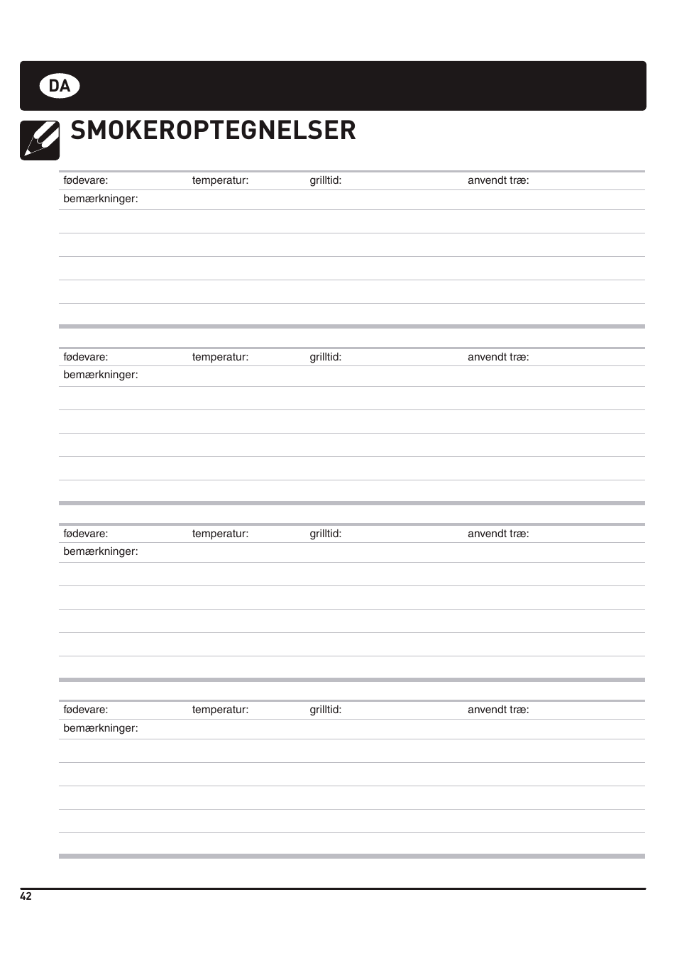 Smokeroptegnelser | weber 185 User Manual | Page 42 / 140