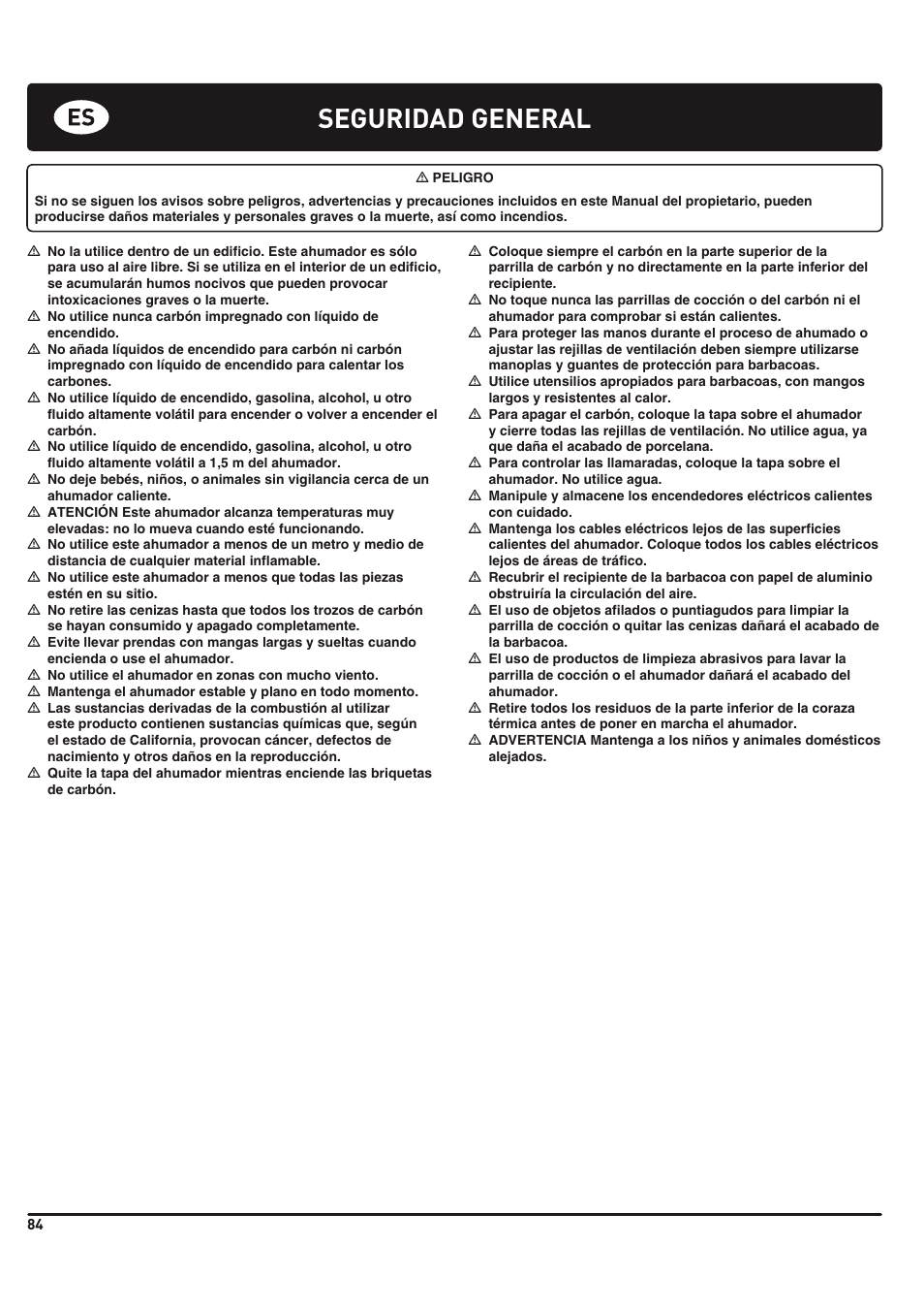 Seguridad general | weber 185 User Manual | Page 84 / 140