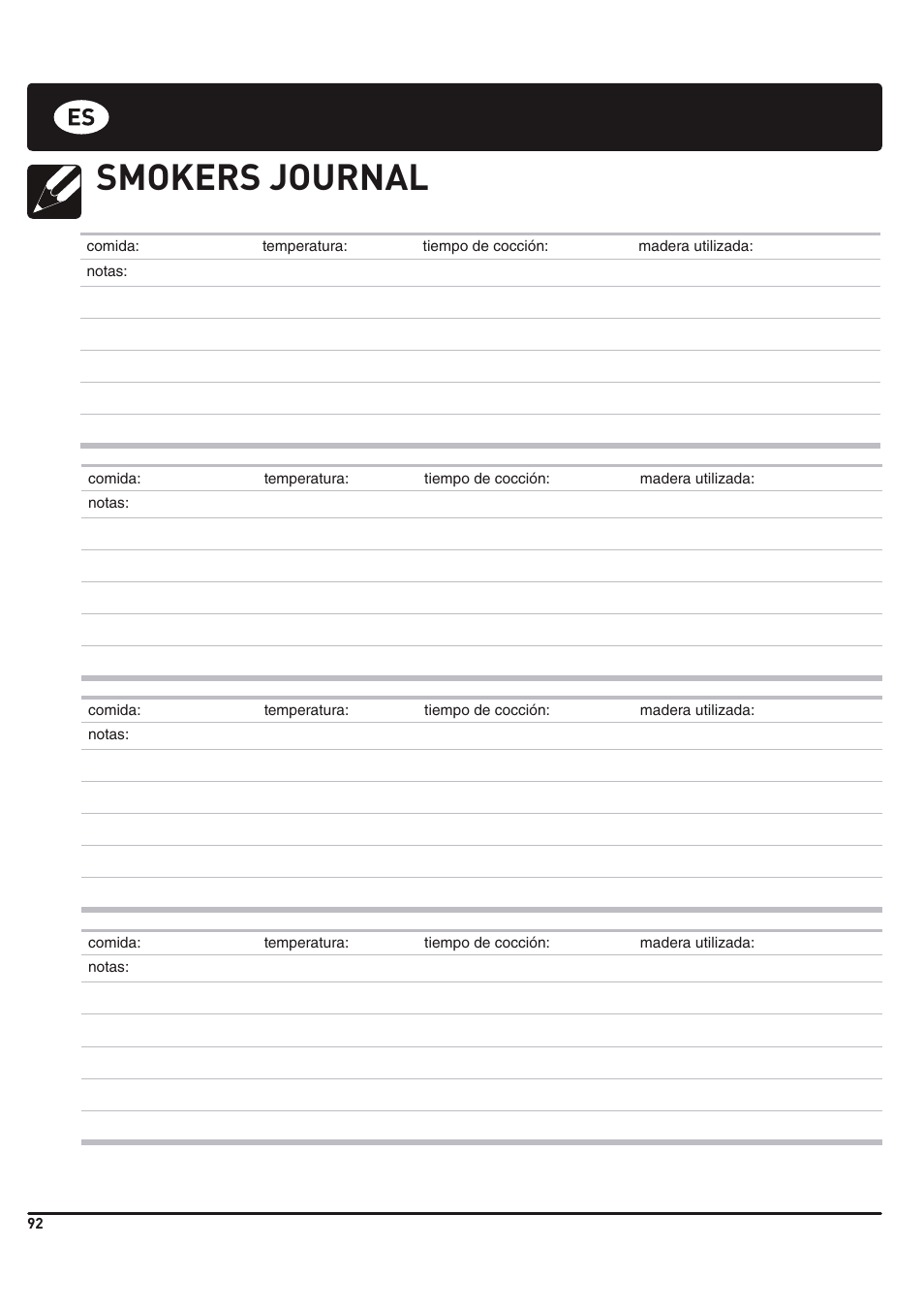 Smokers journal | weber 185 User Manual | Page 92 / 140