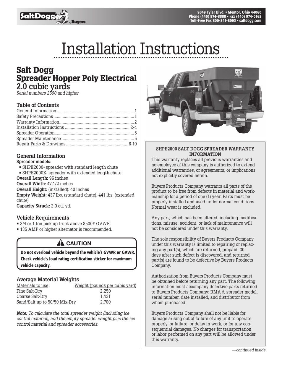SaltDogg SHPE2000 Series Electric Drive Poly Hopper Spreader v.2 User Manual | 8 pages
