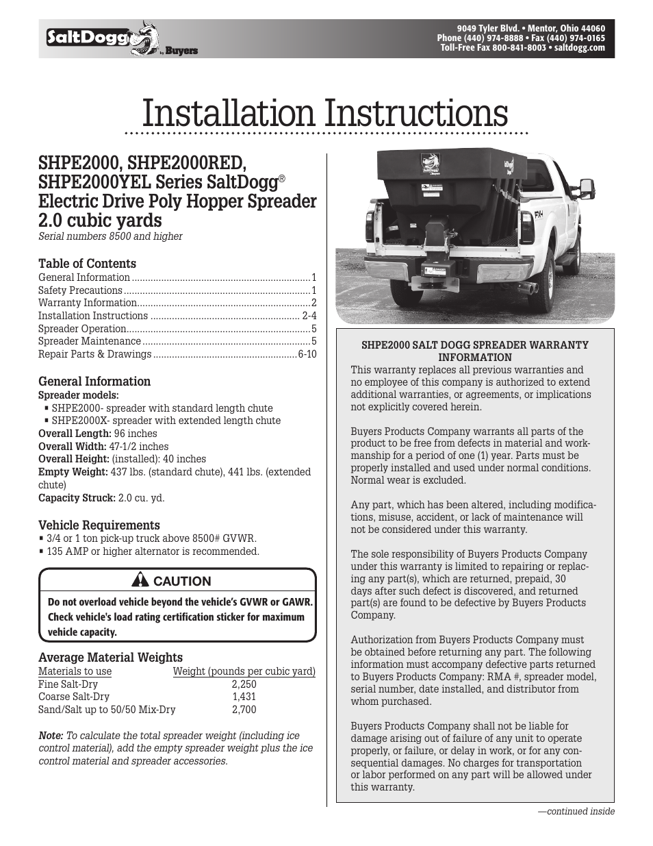 SaltDogg SHPE2000 Series Electric Drive Poly Hopper Spreader v.1 User Manual | 8 pages