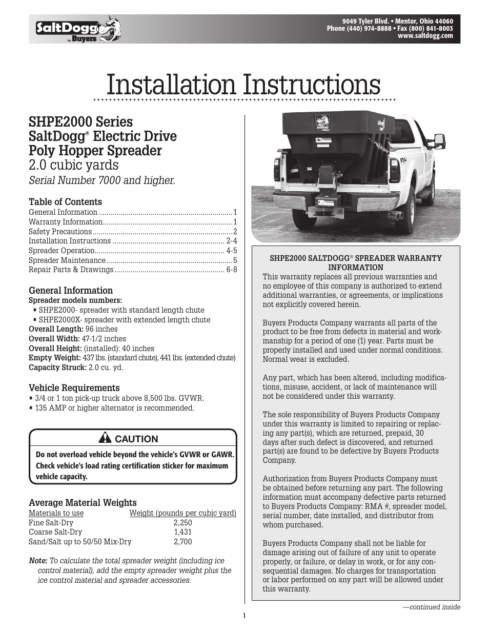 SaltDogg SHPE2000 Series Electric Drive Poly Hopper Spreader v.3 User Manual | 8 pages