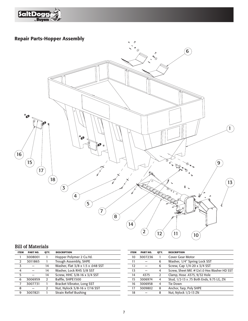 Bill of materials | SaltDogg SHPE2000 Series Electric Drive Poly Hopper Spreader v.3 User Manual | Page 7 / 8