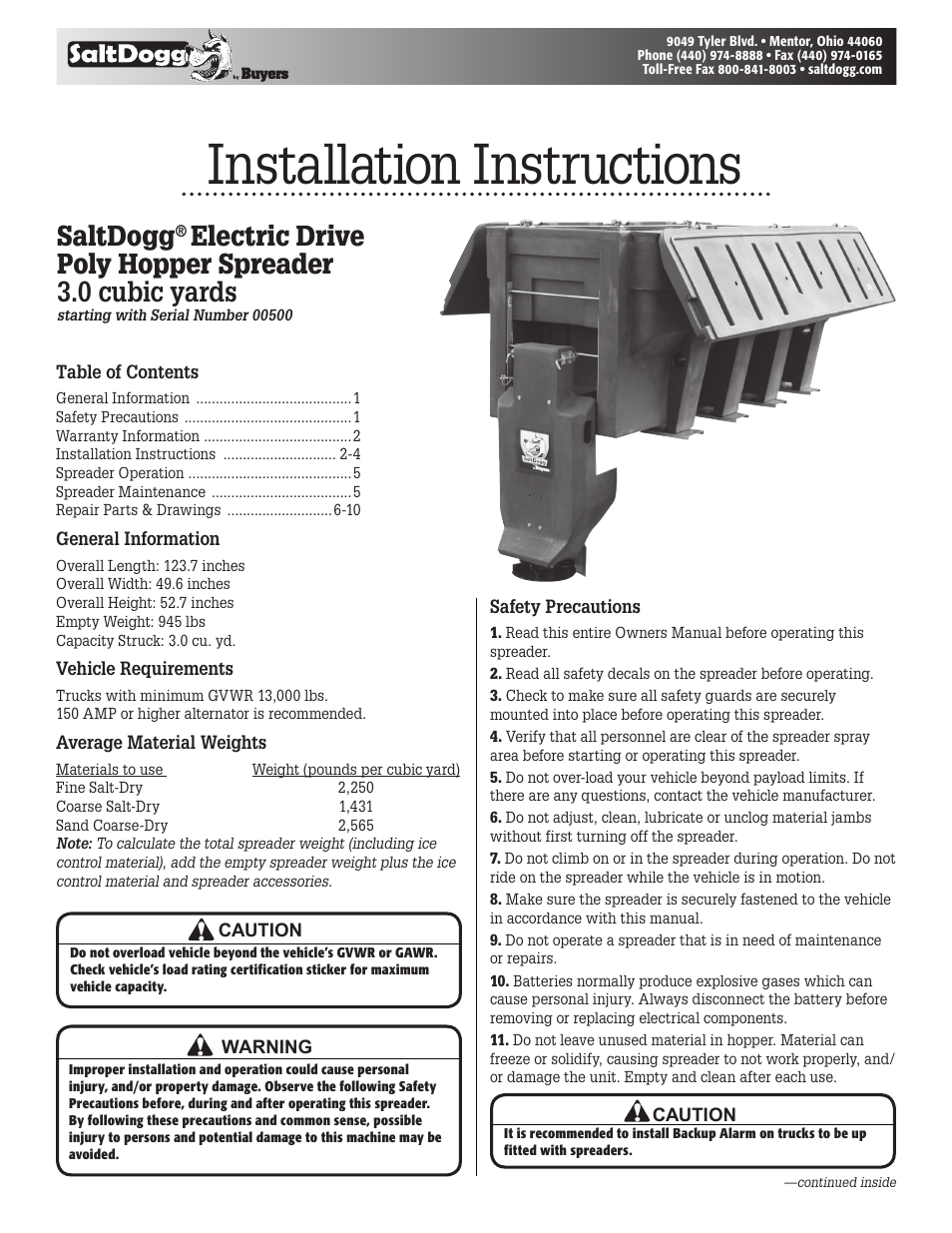 SaltDogg SHPE3000 Series Electric Drive Poly Hopper Spreader User Manual | 8 pages