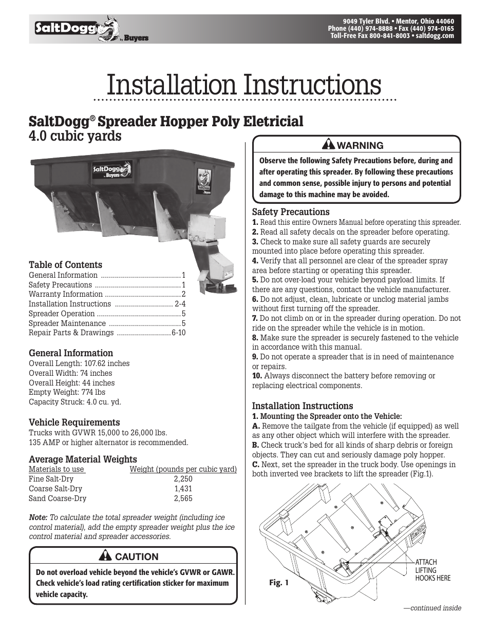 SaltDogg SHPE4000 Series Electric Drive Poly Hopper Spreader User Manual | 8 pages