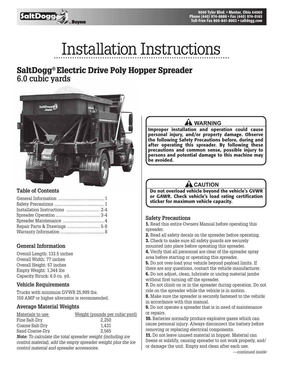 SaltDogg SHPE6000 Series Electric Drive Poly Hopper Spreader User Manual | 8 pages