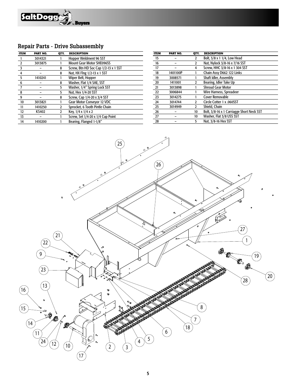 Repair parts - drive subassembly | SaltDogg 1400600SS Self-Contained Stainless Steel Hopper Spreaders User Manual | Page 5 / 8