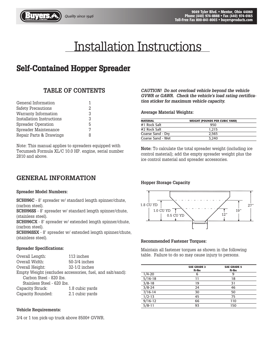 SaltDogg SCH096 Series Self-Contained Hopper Spreader User Manual | 16 pages