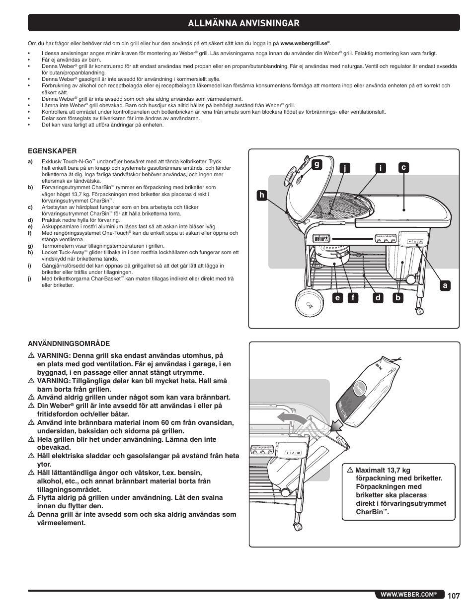 Allmänna anvisningar | weber Pg5 User Manual | Page 107 / 180