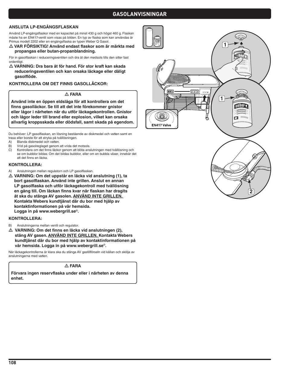 Gasolanvisningar | weber Pg5 User Manual | Page 108 / 180