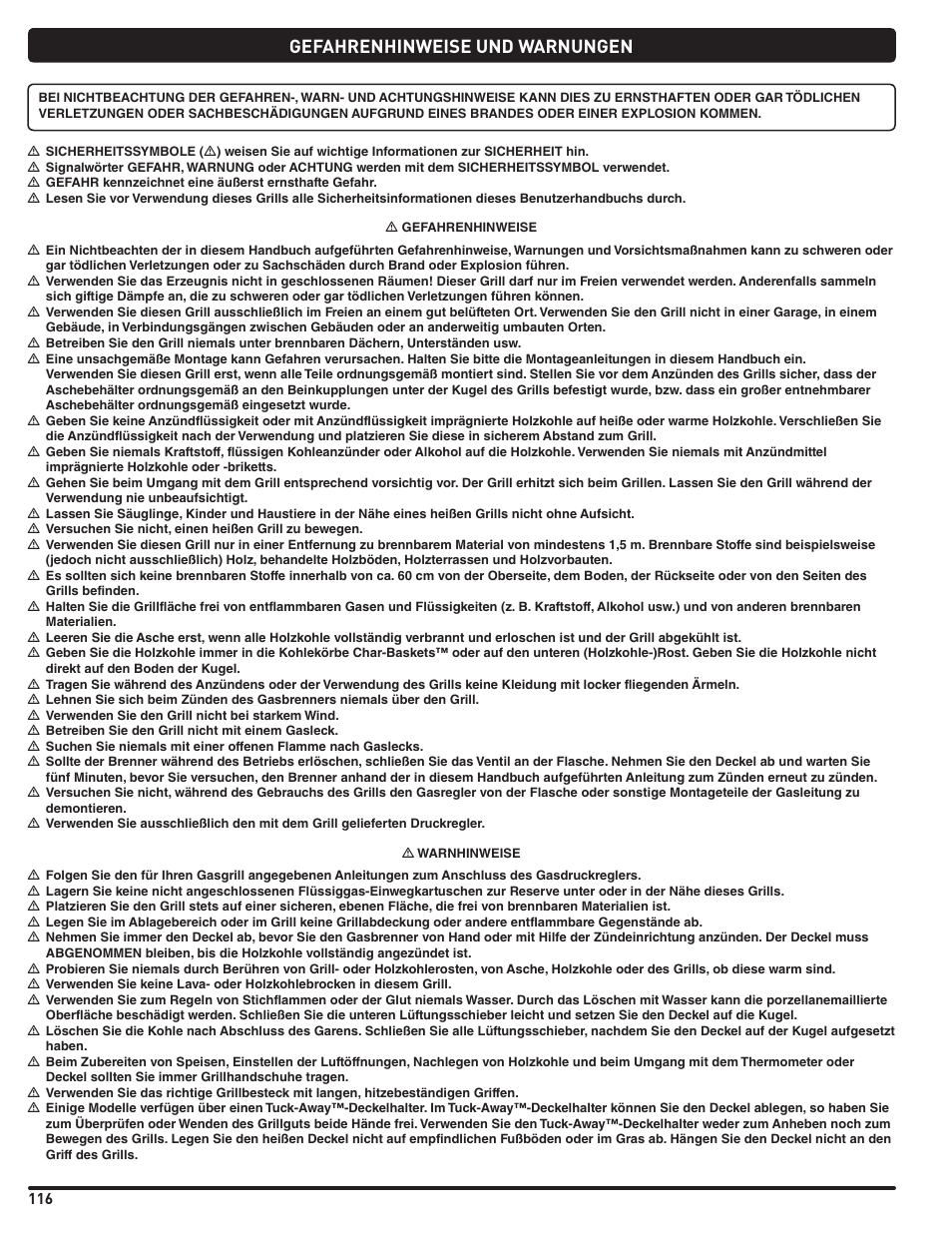 Gefahrenhinweise und warnungen | weber Pg5 User Manual | Page 116 / 180