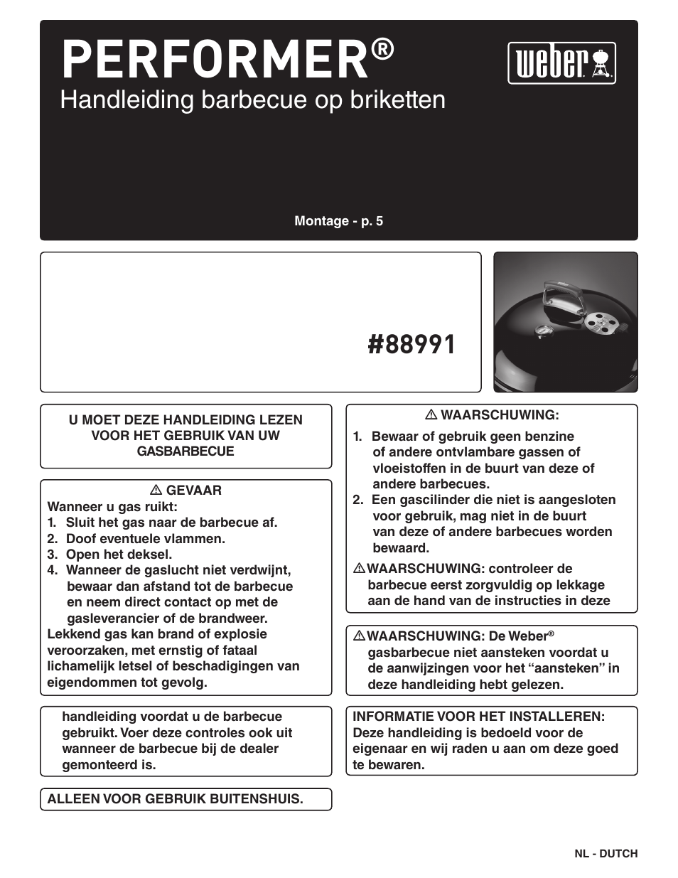 Performer, Handleiding barbecue op briketten | weber Pg5 User Manual | Page 128 / 180