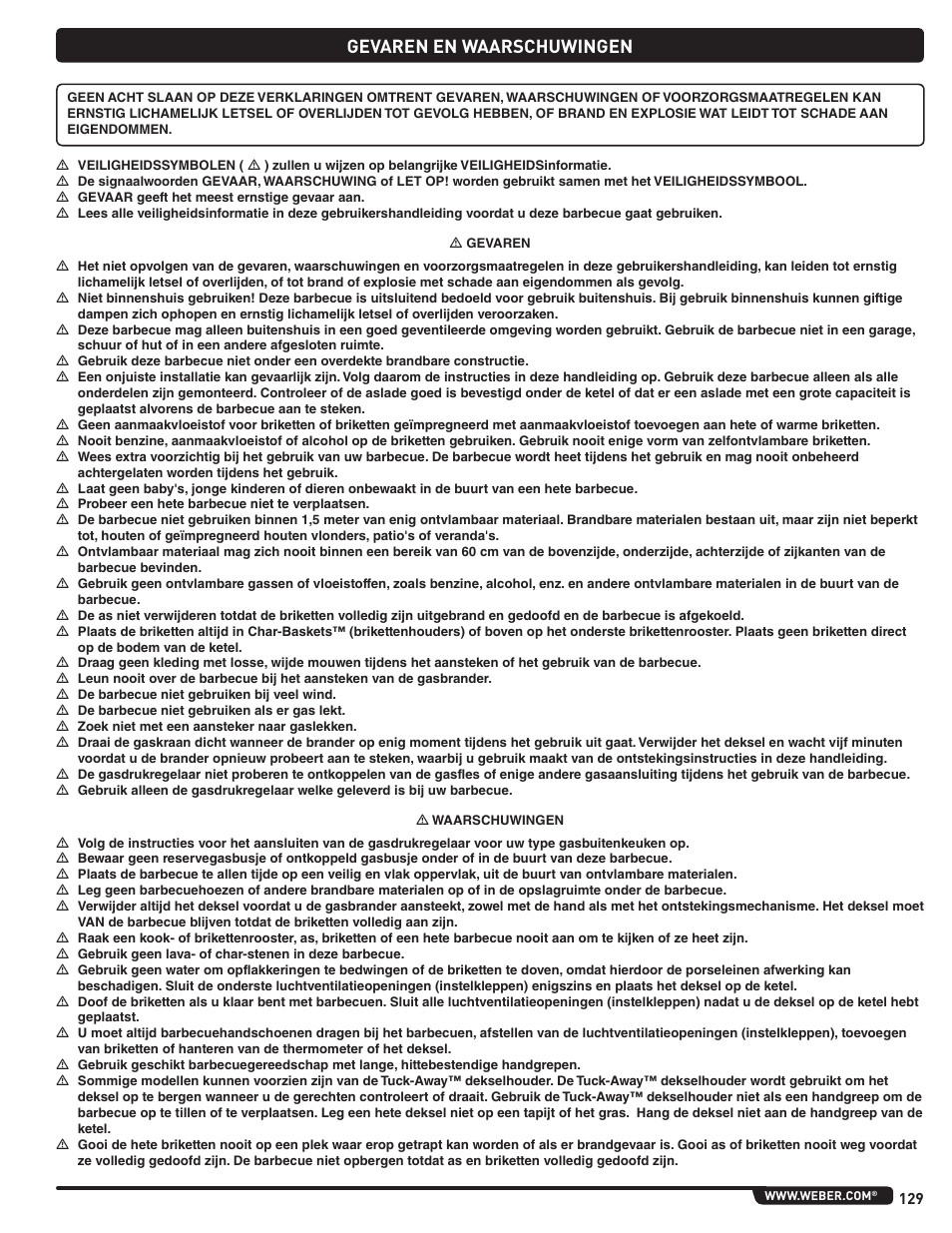 Gevaren en waarschuwingen | weber Pg5 User Manual | Page 129 / 180