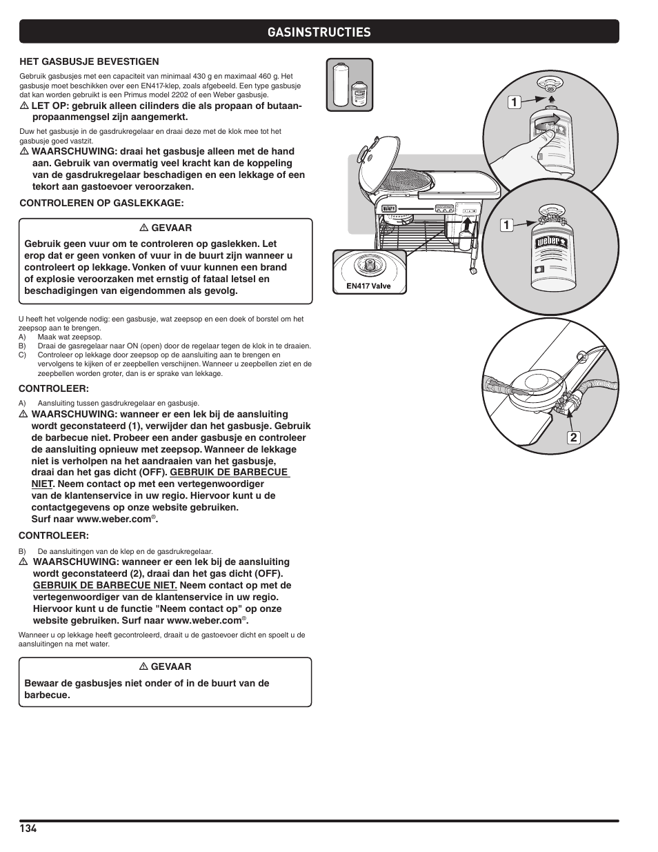 Gasinstructies | weber Pg5 User Manual | Page 134 / 180