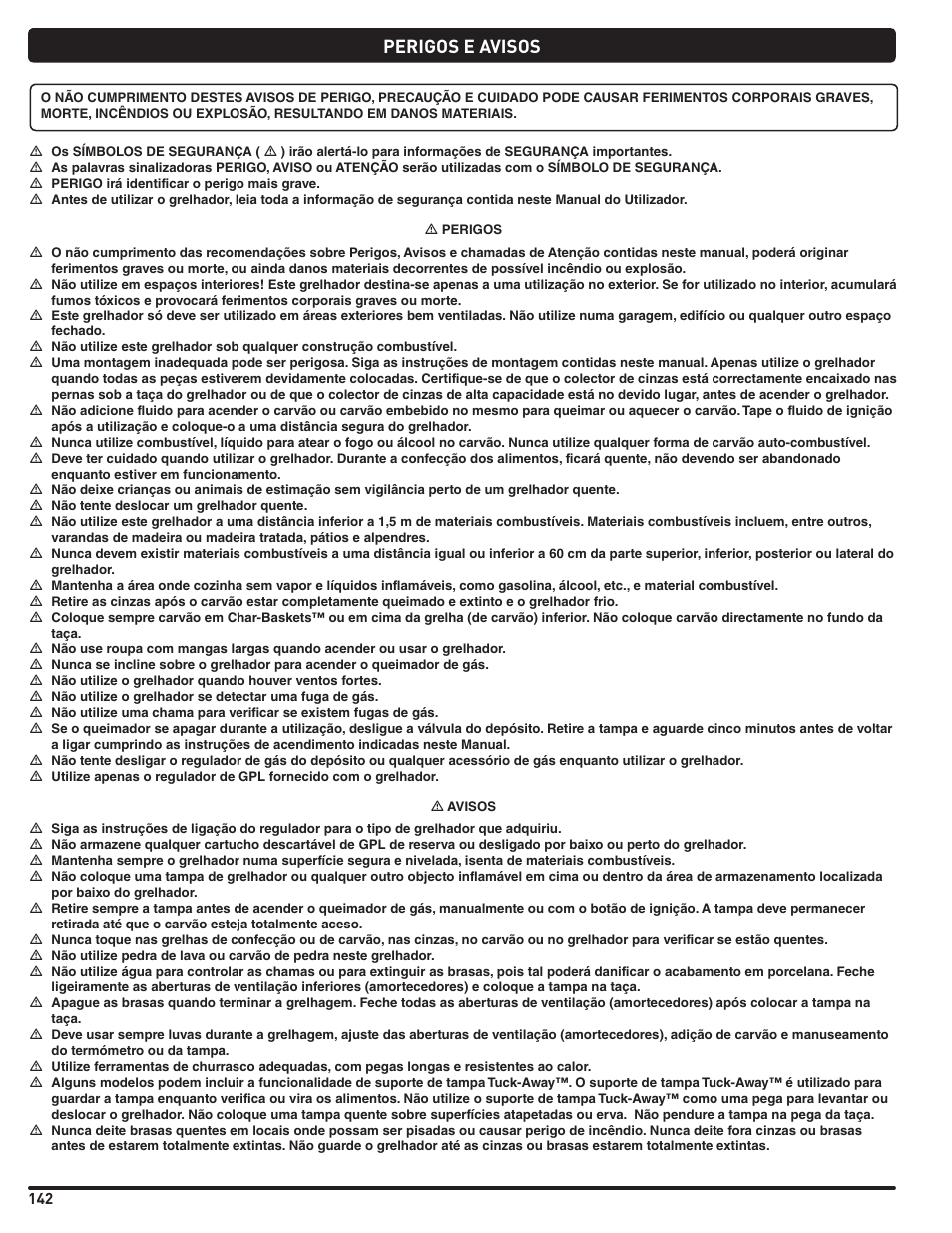 Perigos e avisos | weber Pg5 User Manual | Page 142 / 180