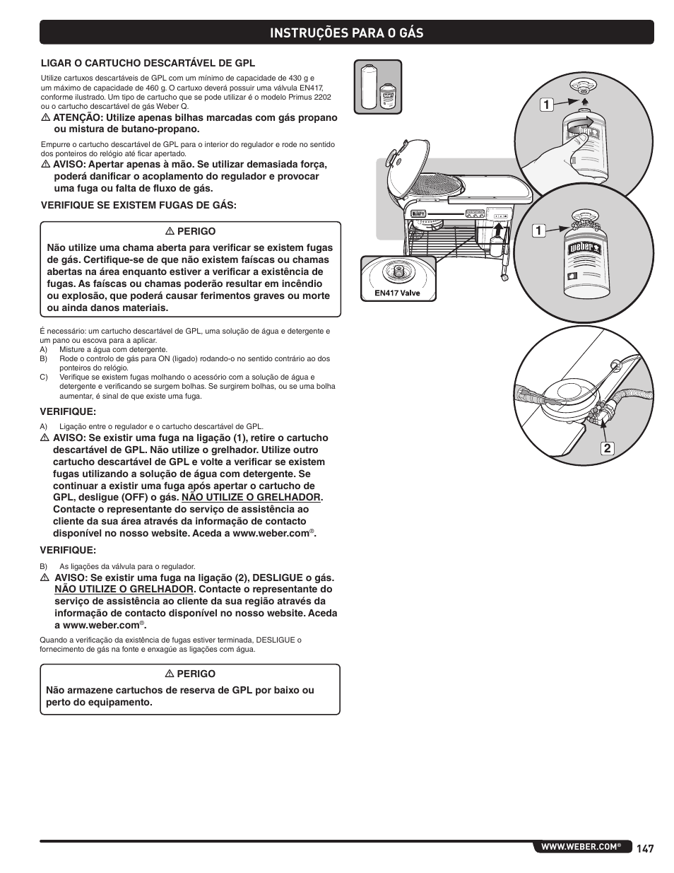 Instruções para o gás | weber Pg5 User Manual | Page 147 / 180