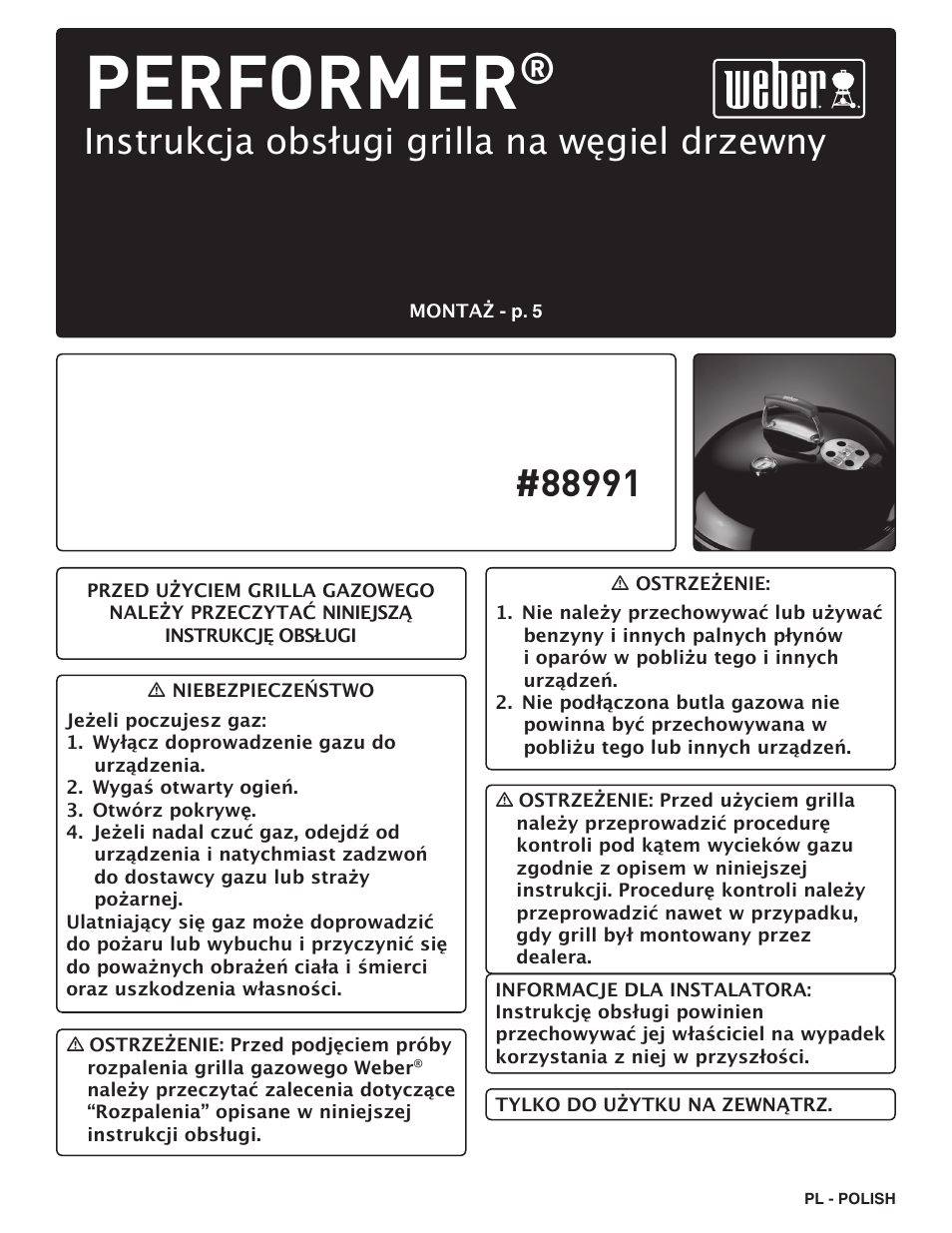 Performer, Instrukcja obsługi grilla na węgiel drzewny | weber Pg5 User Manual | Page 154 / 180