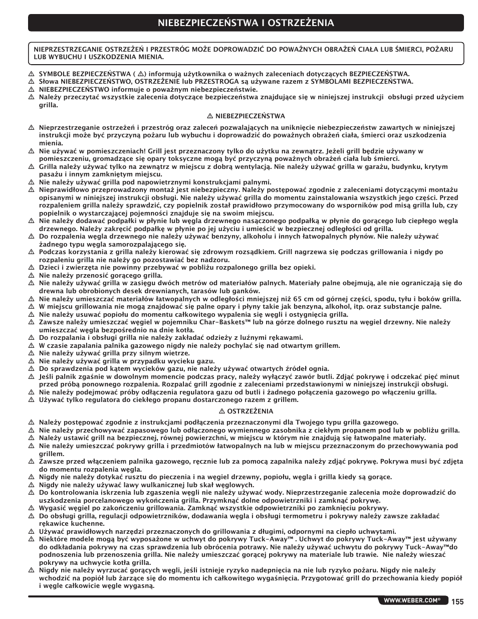 Niebezpieczeństwa i ostrzeżenia | weber Pg5 User Manual | Page 155 / 180
