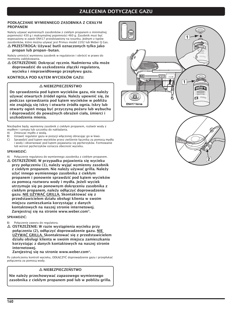 Zalecenia dotyczące gazu | weber Pg5 User Manual | Page 160 / 180