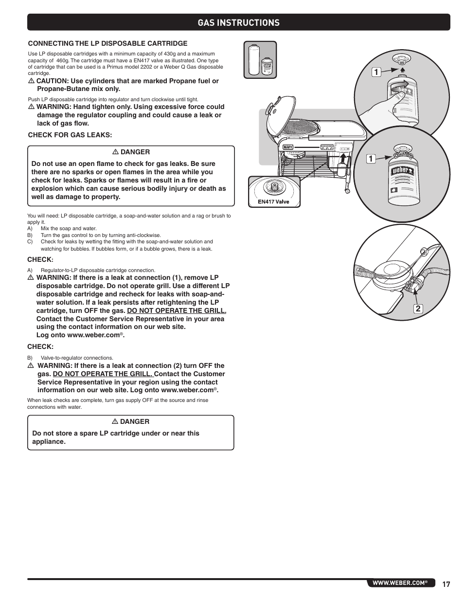 Gas instructions | weber Pg5 User Manual | Page 17 / 180