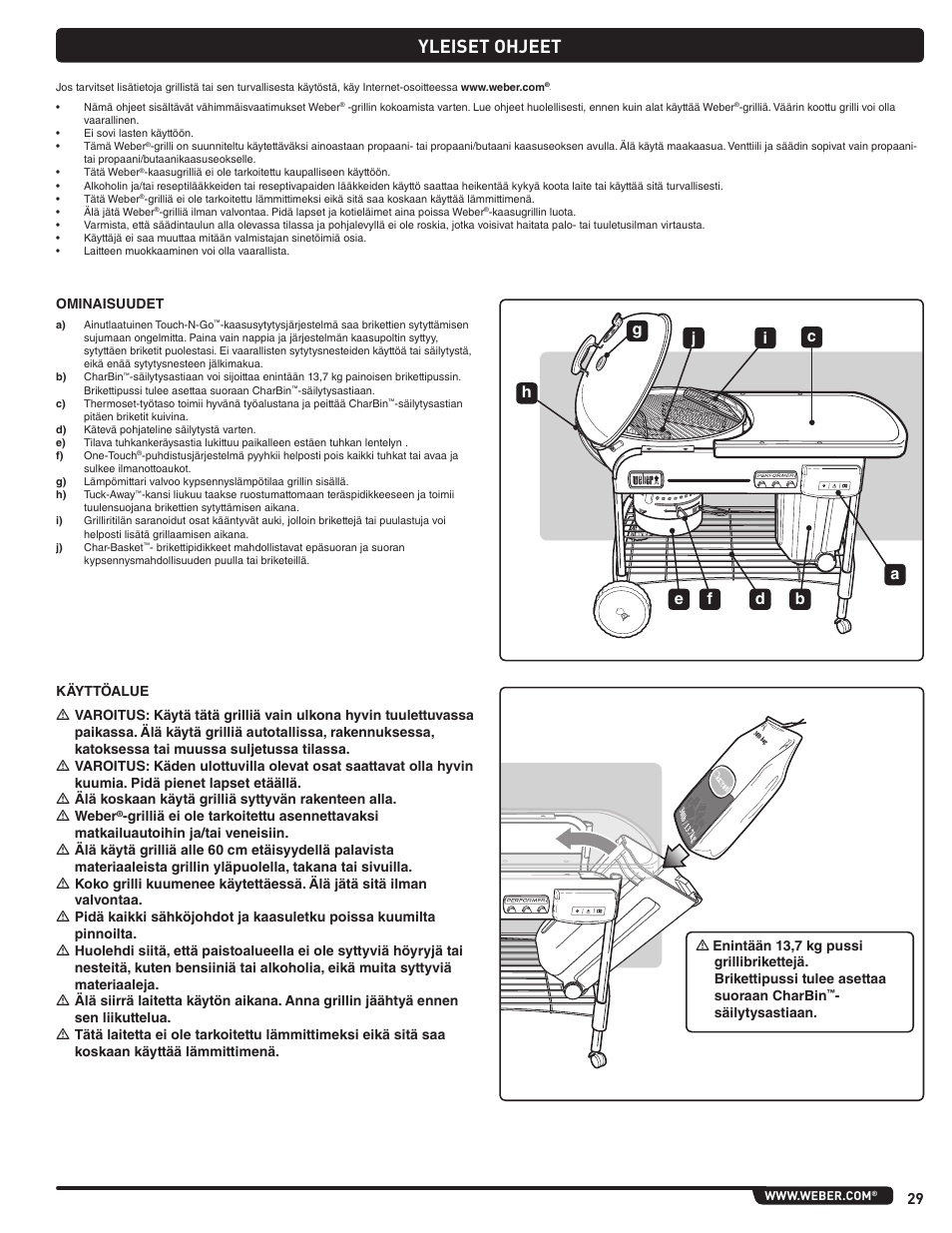 Yleiset ohjeet | weber Pg5 User Manual | Page 29 / 180