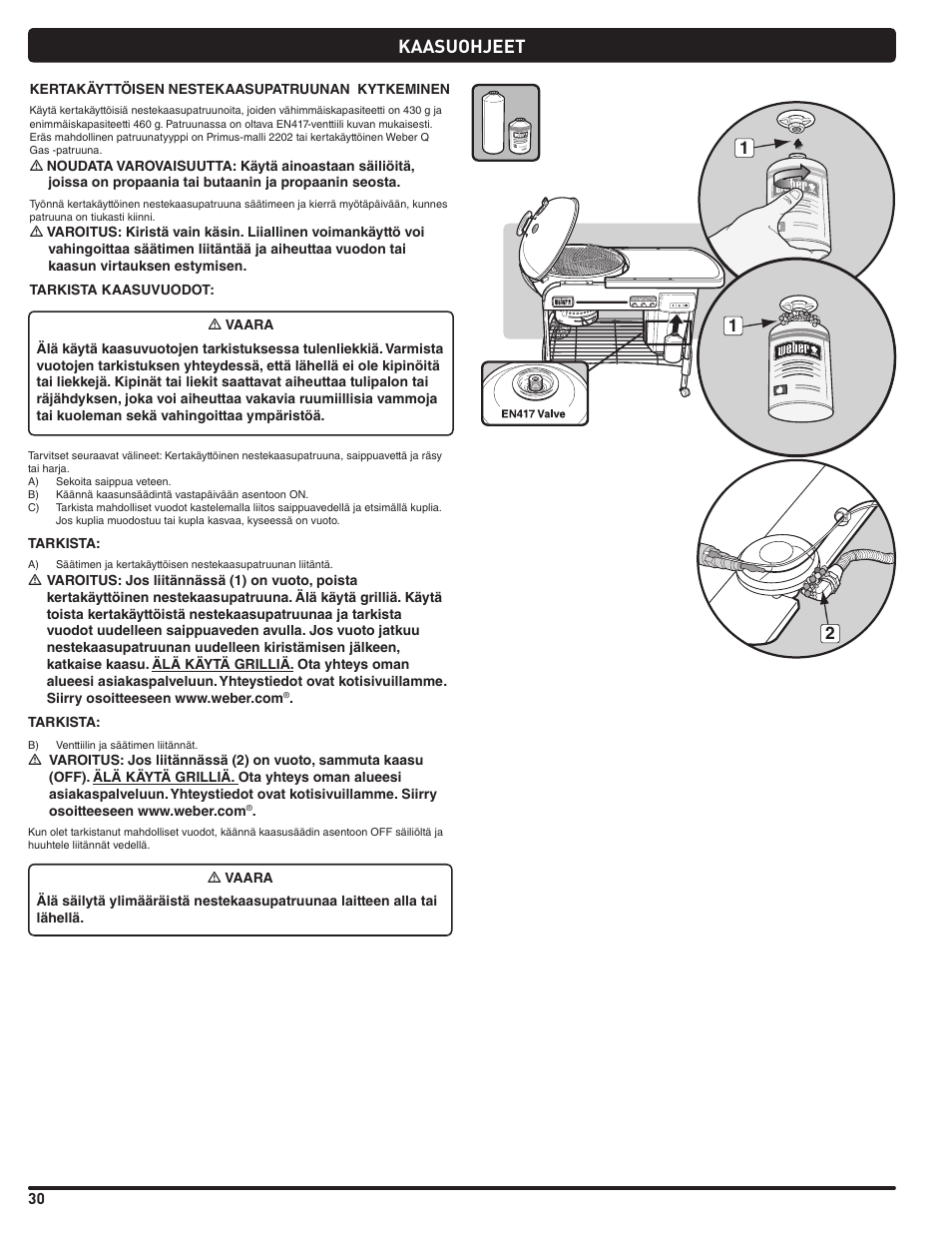 Kaasuohjeet | weber Pg5 User Manual | Page 30 / 180