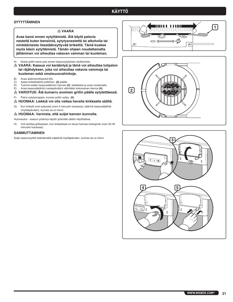 Käyttö | weber Pg5 User Manual | Page 31 / 180