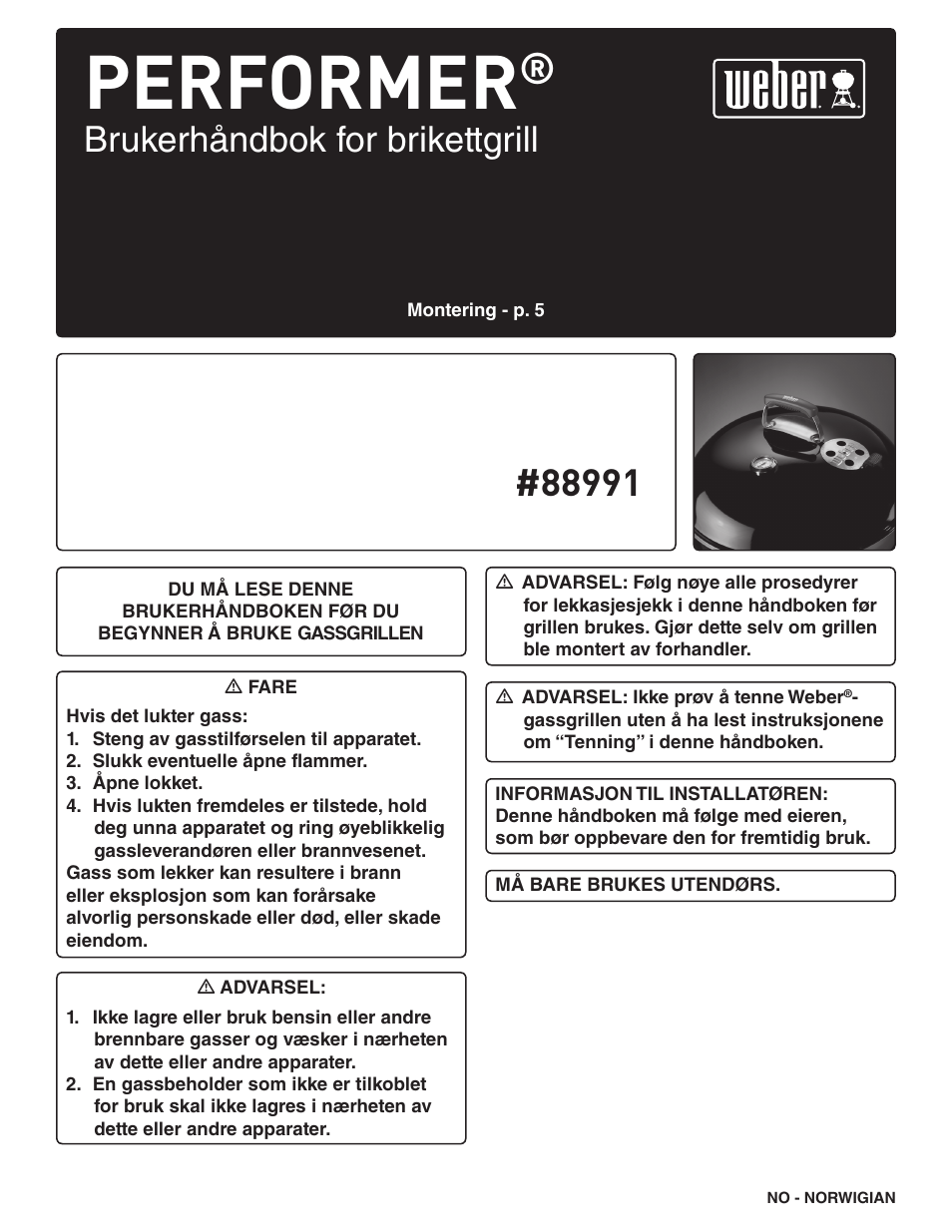 Performer, Brukerhåndbok for brikettgrill | weber Pg5 User Manual | Page 63 / 180