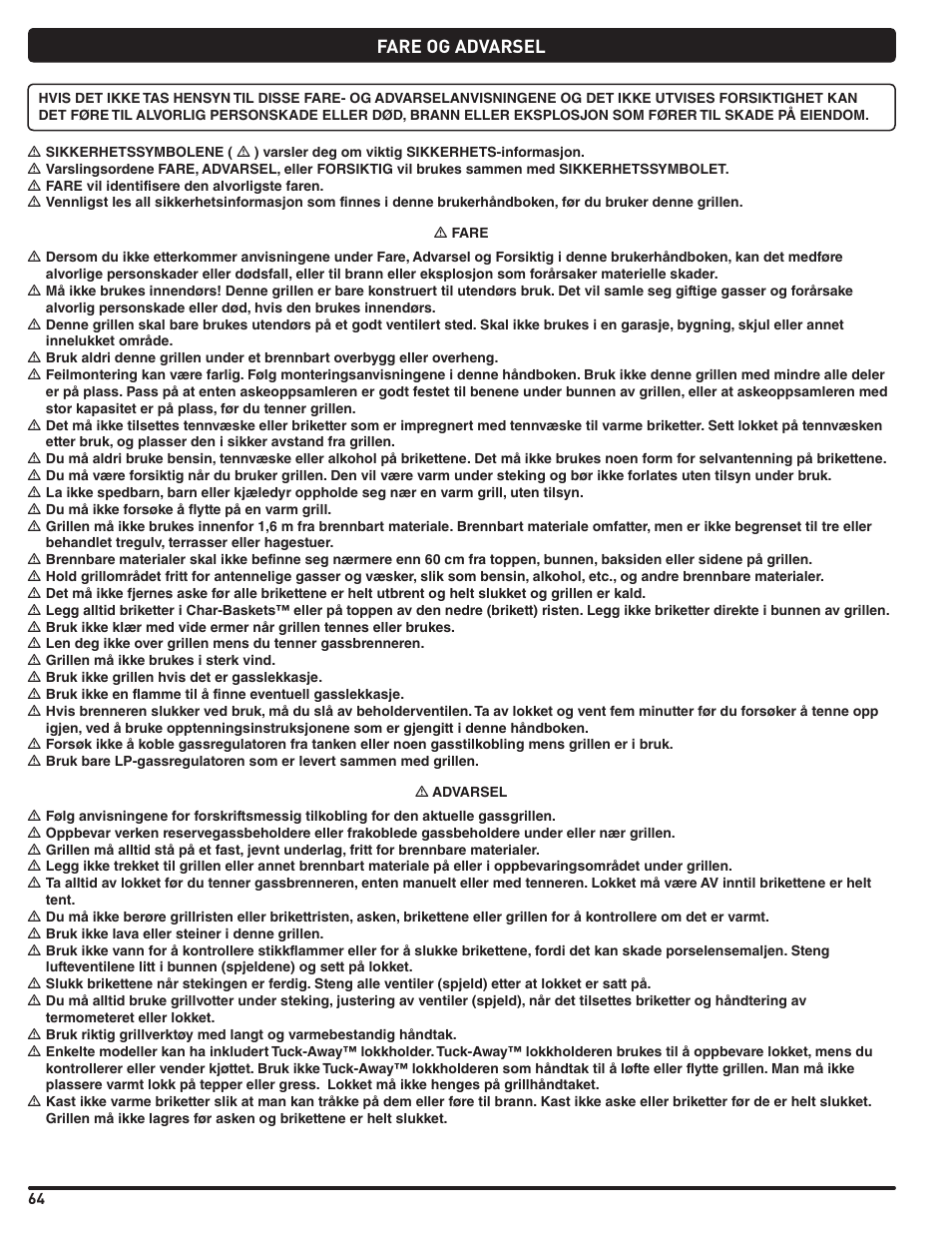 Fare og advarsel | weber Pg5 User Manual | Page 64 / 180