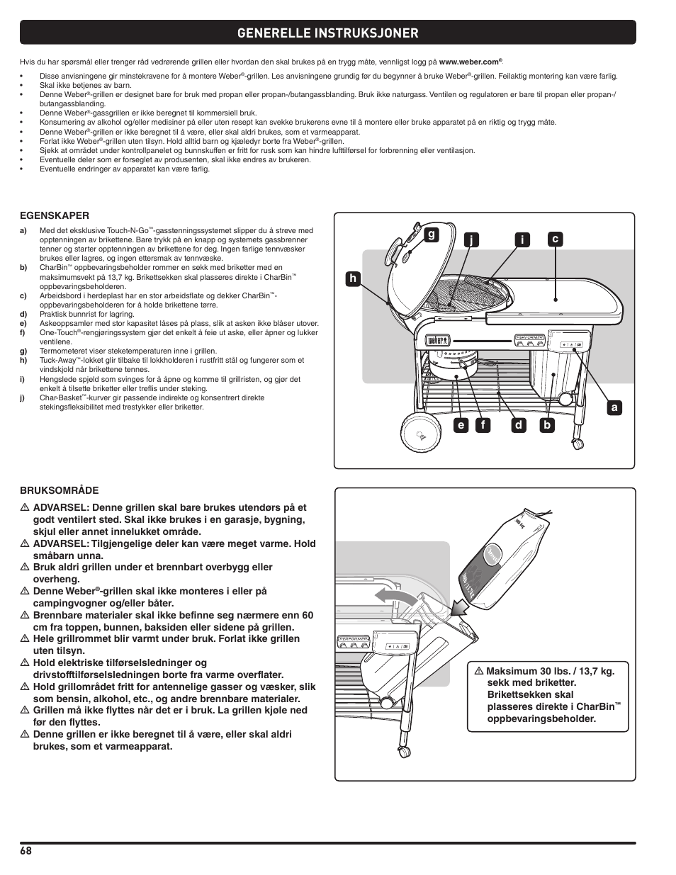 Generelle instruksjoner | weber Pg5 User Manual | Page 68 / 180