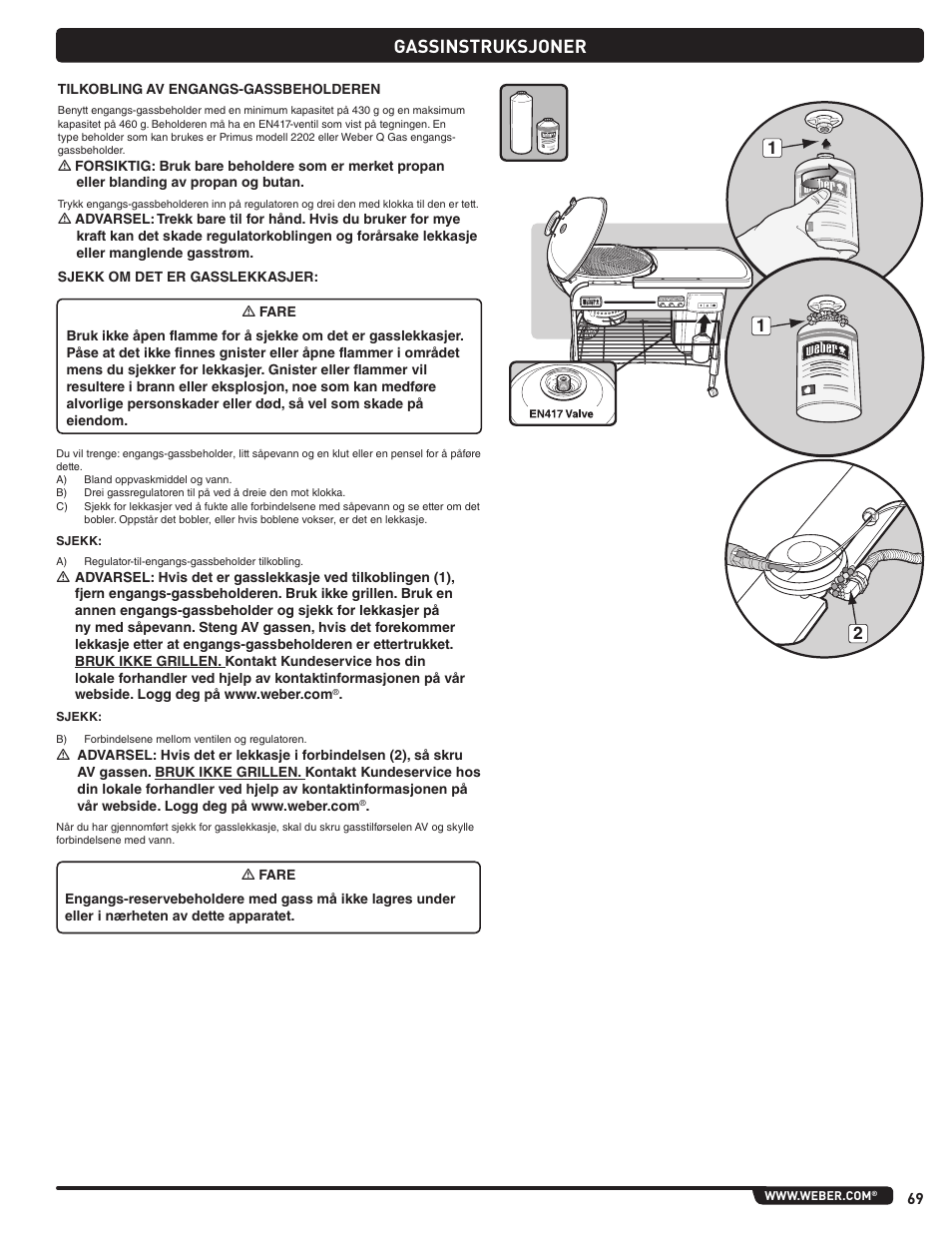 Gassinstruksjoner | weber Pg5 User Manual | Page 69 / 180