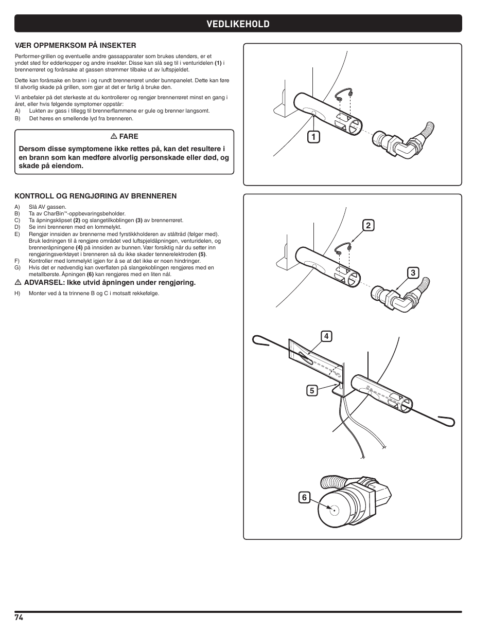 Vedlikehold | weber Pg5 User Manual | Page 74 / 180