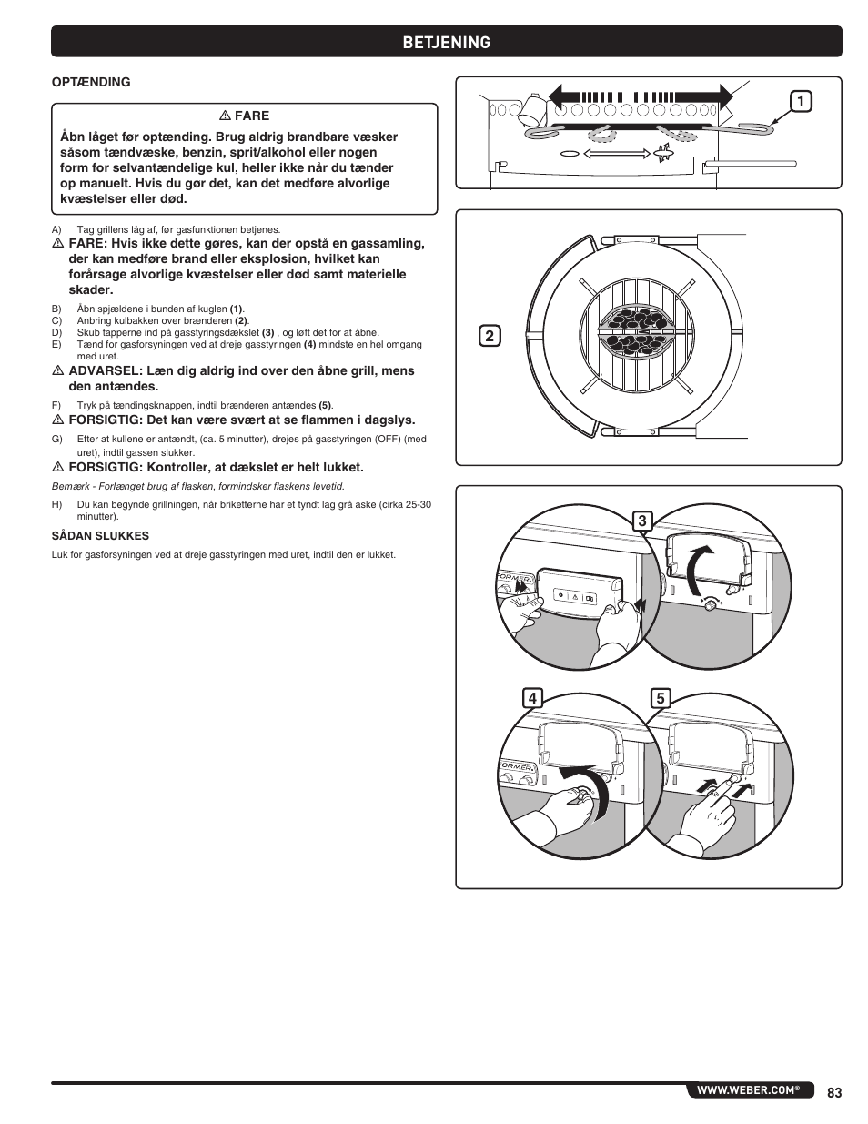 Betjening | weber Pg5 User Manual | Page 83 / 180