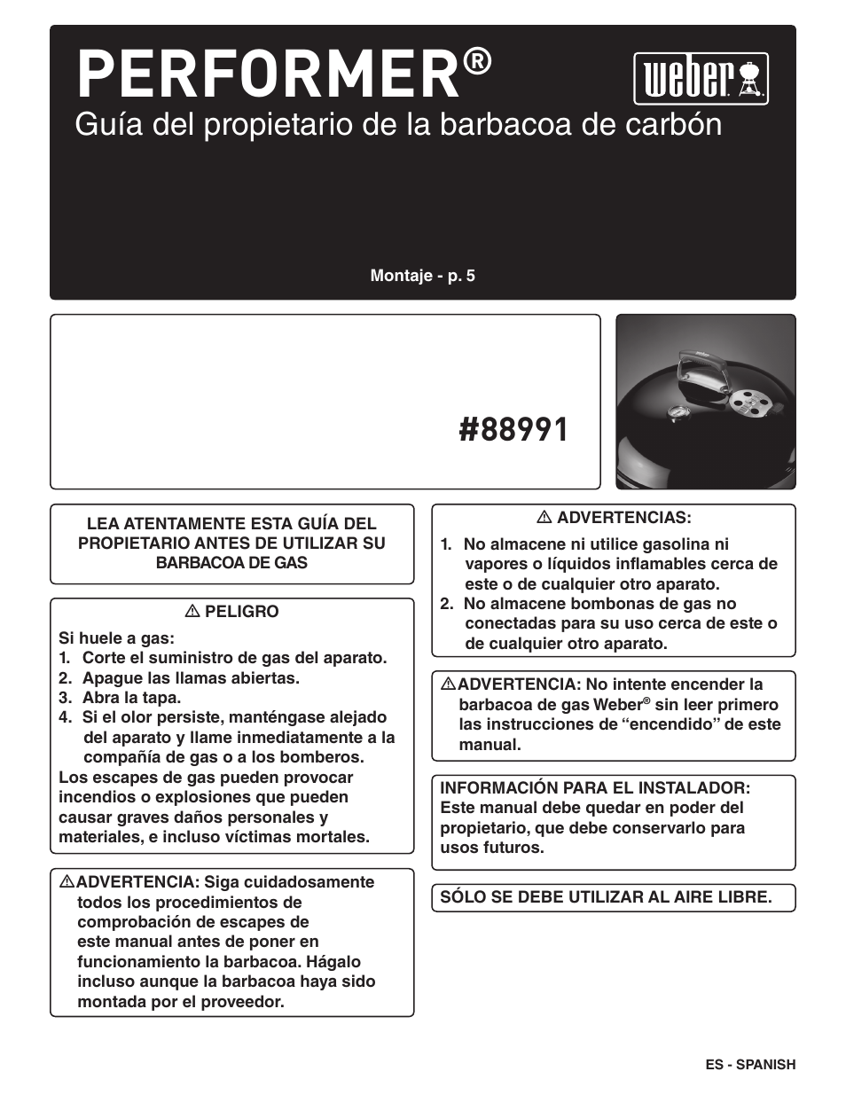 Performer, Guía del propietario de la barbacoa de carbón | weber Pg5 User Manual | Page 89 / 180