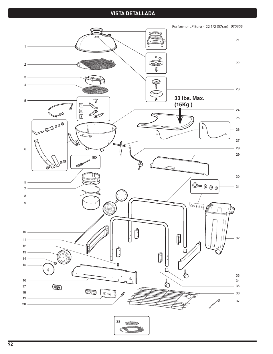 Vista detallada, 33 lbs. max. (15kg ) | weber Pg5 User Manual | Page 92 / 180