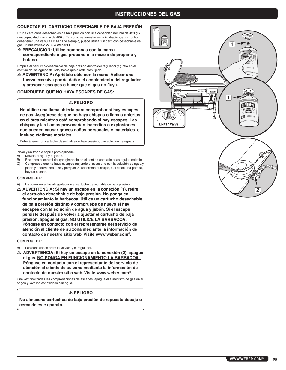 Instrucciones del gas | weber Pg5 User Manual | Page 95 / 180