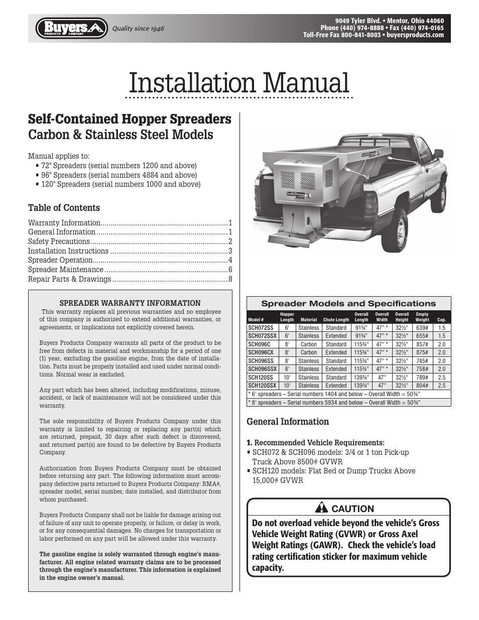 SaltDogg SCH/1400 Series Self-Contained Hopper Spreaders User Manual | 12 pages