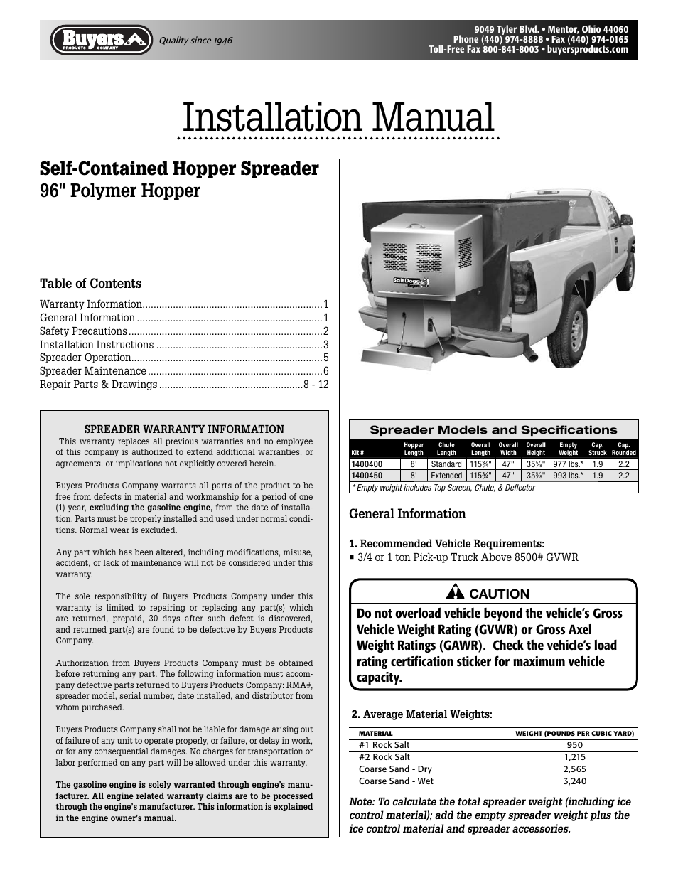 SaltDogg 1400450 Self-Contained Hopper Spreader User Manual | 12 pages
