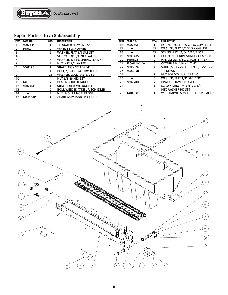 Repair parts - drive subassembly | SaltDogg 1400450 Self-Contained Hopper Spreader User Manual | Page 11 / 12