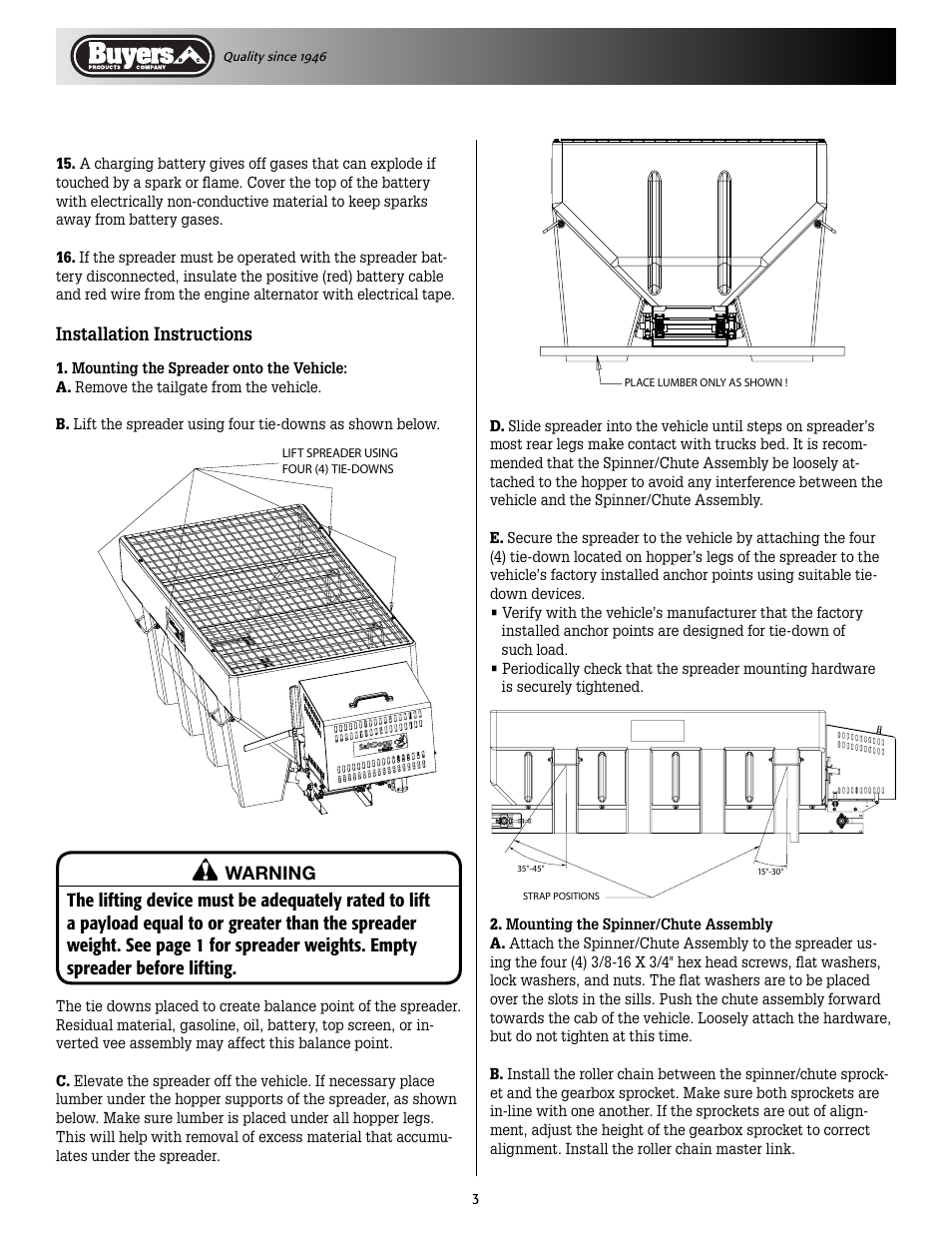Installation instructions | SaltDogg 1400450 Self-Contained Hopper Spreader User Manual | Page 3 / 12